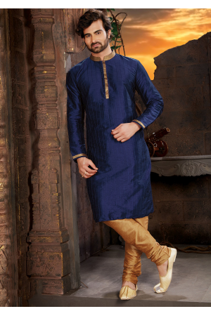 Navy Color Silk Fabric Kurta Set